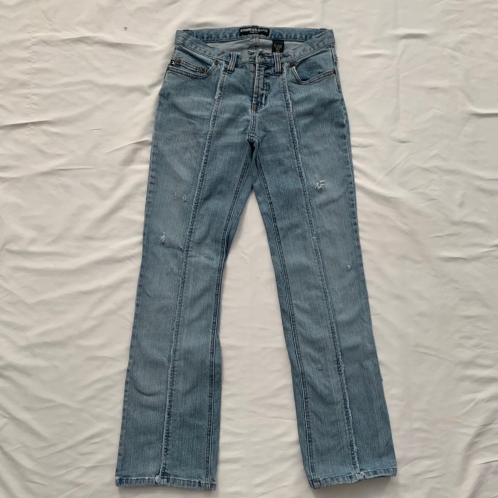 Y2k patchwork distressed low rise bootcut jeans